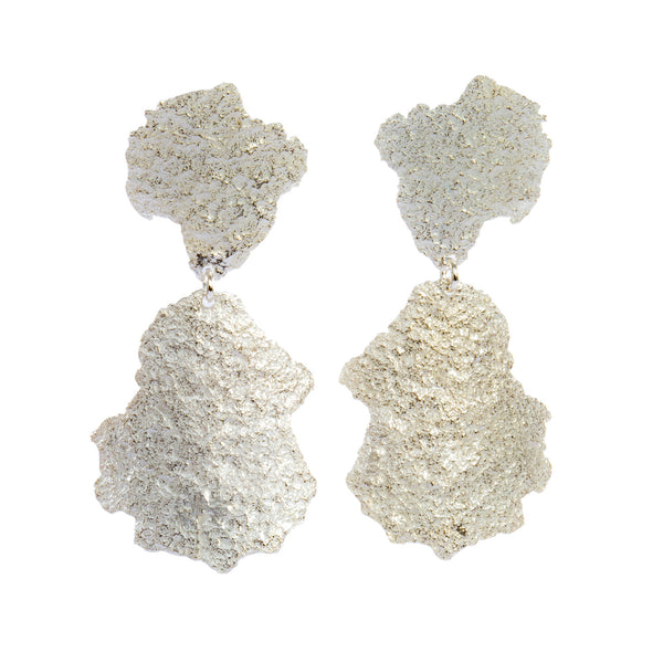 The Spark & Soul earrings in sterling silver showcase two textured free-form shapes. They bring a spark to your face with a contemporary yet romantic flair. • Sterling silver • Posts • Length: 2.25"