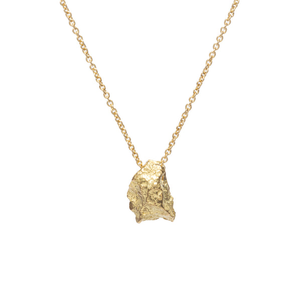 Raw You Small Pendant by Emanuela Duca - Crafted from lustrous 18k yellow gold, suspended delicately on an 18-inch chain of the same material. Its textured design exudes an earthy yet contemporary allure, making it the perfect understated sculptural piece for everyday wear.
