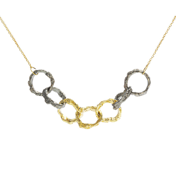 Isabella Textured Blackened Silver & 18k Gold Necklace by Emanuela Duca. Sculptural Fine Jewelry Handcrafted in 18k, Sterling Silver, Bronze, diamonds, and precious gems - Made in Rome & New York