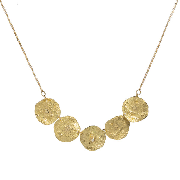 Sunshine Little Suns 18k Gold Necklace by Emanuela Duca. Sculptural Fine Jewelry Handcrafted in 18k, Sterling Silver, Bronze, diamonds, and precious gems - Made in Rome & New York