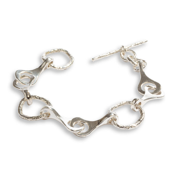 Isabella Textured & Sleek Silver Bracelet by Emanuela Duca. Sculptural Fine Jewelry Handcrafted in 18k, Sterling Silver, Bronze, diamonds, and precious gems - Made in Rome & New York