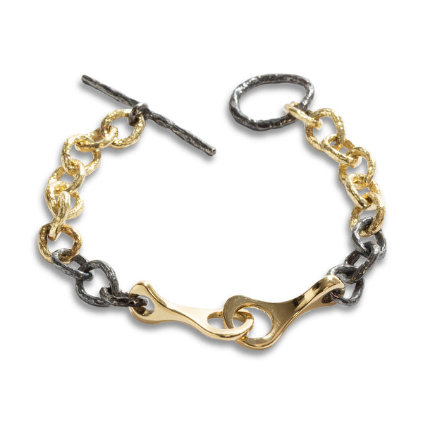 Isabella Black & Gold Links Bracelet by Emanuela Duca. Sculptural Fine Jewelry Handcrafted in 18k, Sterling Silver, Bronze, diamonds, and precious gems - Made in Rome & New York