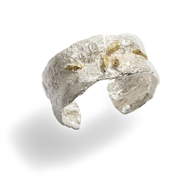 Isabella Textured Silver Cuff by Emanuela Duca. Sculptural Fine Jewelry Handcrafted in 18k, Sterling Silver, Bronze, diamonds, and precious gems - Made in Rome & New York
