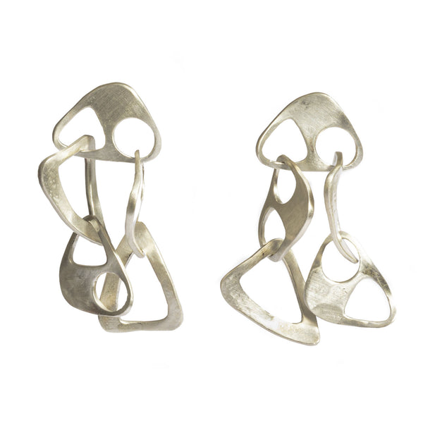 Isabella Playful Silver Earrings by Emanuela Duca. Sculptural Fine Jewelry Handcrafted in 18k, Sterling Silver, Bronze, diamonds, and precious gems - Made in Rome & New York