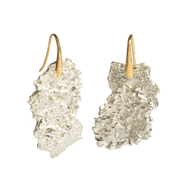 Isabella Textures Silver & Gold Earrings by Emanuela Duca. Sculptural Fine Jewelry Handcrafted in 18k, Sterling Silver, Bronze, diamonds, and precious gems - Made in Rome & New York