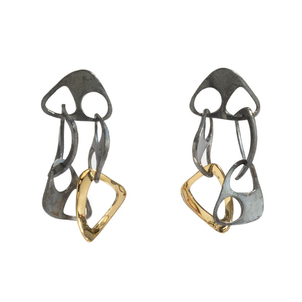 Isabella Black & Gold Earrings by Emanuela Duca. Sculptural Fine Jewelry Handcrafted in 18k, Sterling Silver, Bronze, diamonds, and precious gems - Made in Rome & New York