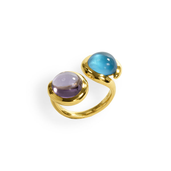 Isabella Blue Topaz & Amethyst Ring by Emanuela Duca. Sculptural Fine Jewelry Handcrafted in 18k, Sterling Silver, Bronze, diamonds, and precious gems - Made in Rome & New York