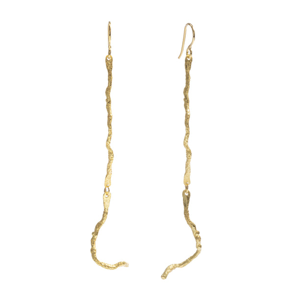 Isabella 18k Gold Long Thin Earrings by Emanuela Duca. Sculptural Fine Jewelry Handcrafted in 18k, Sterling Silver, Bronze, diamonds, and precious gems - Made in Rome & New York