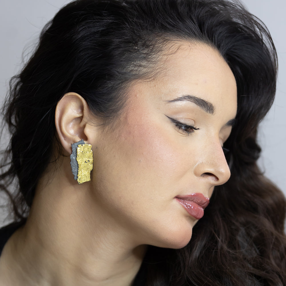 Sunshine Wearable Sculpture Earrings by Emanuela Duca. Sculptural Fine Jewelry Handcrafted in 18k, Sterling Silver, Bronze, diamonds, and precious gems - Made in Rome & New York