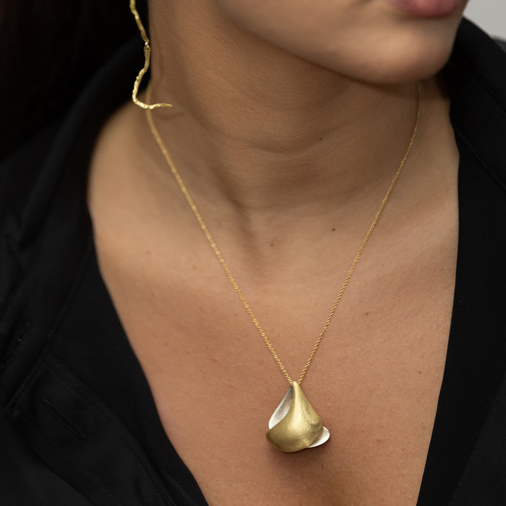 Isabella Silver & Gold Pendant Necklace by Emanuela Duca. Sculptural Fine Jewelry Handcrafted in 18k, Sterling Silver, Bronze, diamonds, and precious gems - Made in Rome & New York