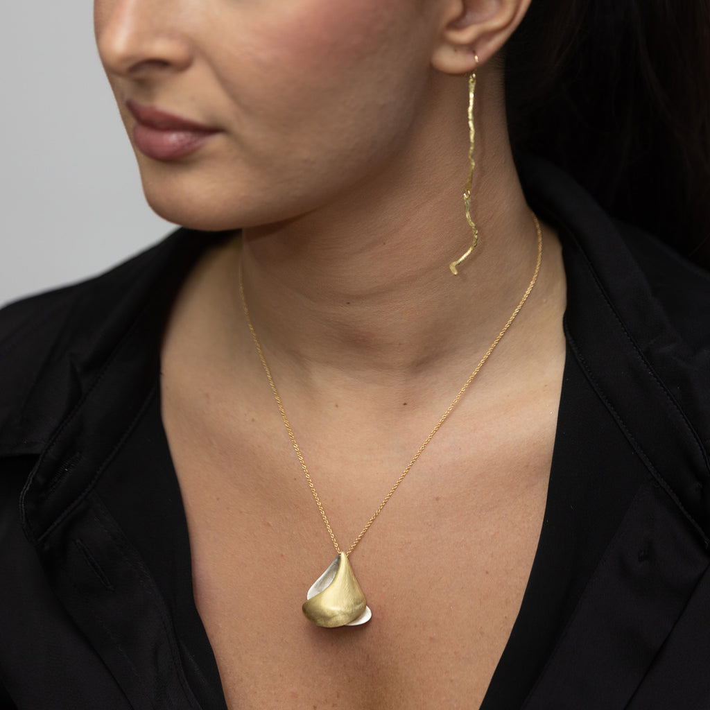 Isabella Silver & Gold Pendant Necklace by Emanuela Duca. Sculptural Fine Jewelry Handcrafted in 18k, Sterling Silver, Bronze, diamonds, and precious gems - Made in Rome & New York
