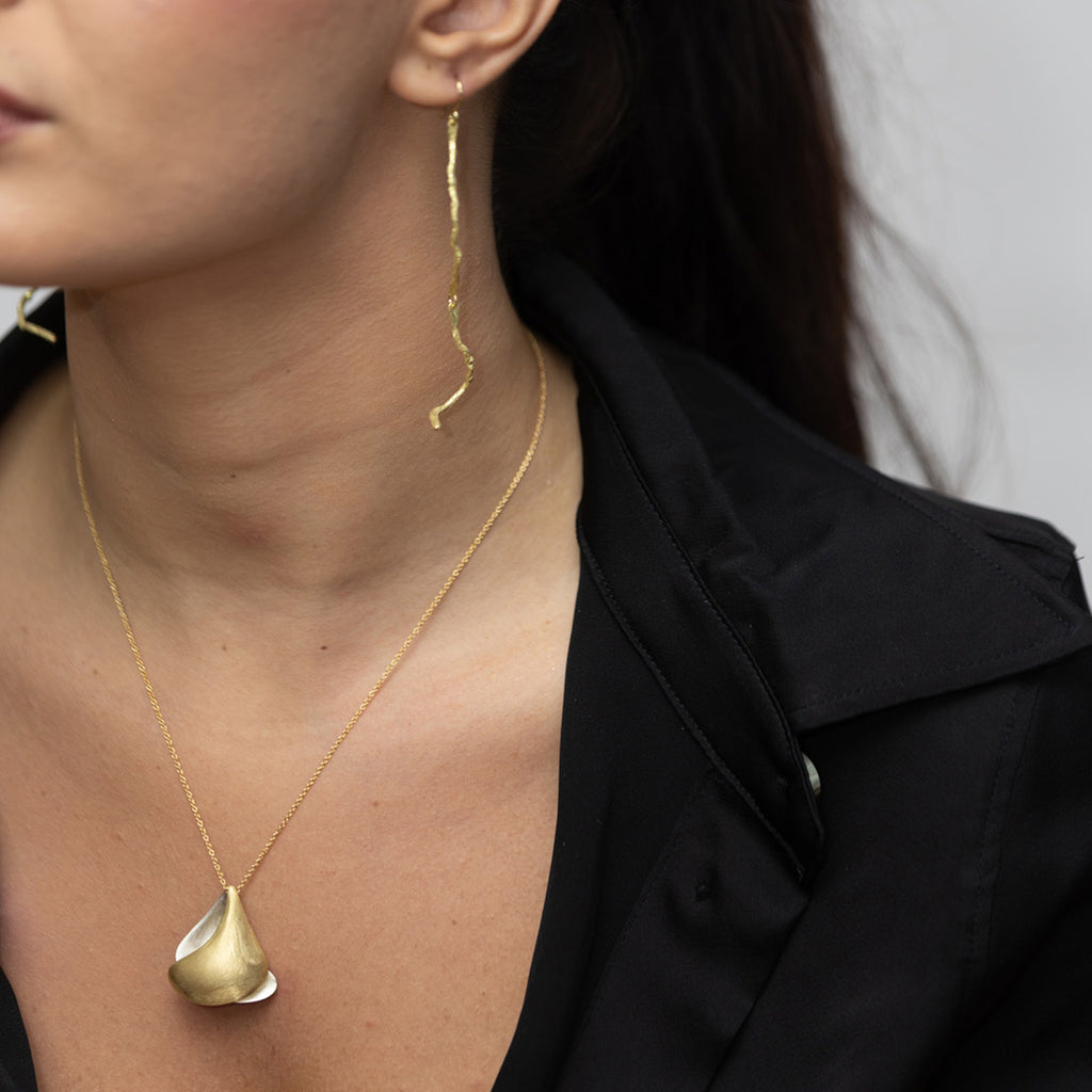 Isabella Silver & Gold Pendant Necklace by Emanuela Duca. Sculptural Fine Jewelry Handcrafted in 18k, Sterling Silver, Bronze, diamonds, and precious gems - Made in Rome & New York