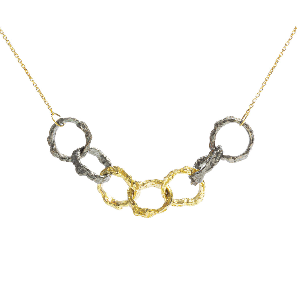 Isabella Textured Blackened Silver & 18k Gold Necklace by Emanuela Duca. Sculptural Fine Jewelry Handcrafted in 18k, Sterling Silver, Bronze, diamonds, and precious gems - Made in Rome & New York