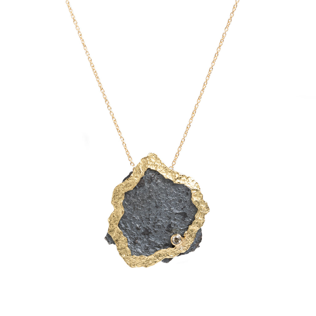 Sunshine Blackend Silve & 18k Gold Pendant by Emanuela Duca. Sculptural Fine Jewelry Handcrafted in 18k, Sterling Silver, Bronze, diamonds, and precious gems - Made in Rome & New York