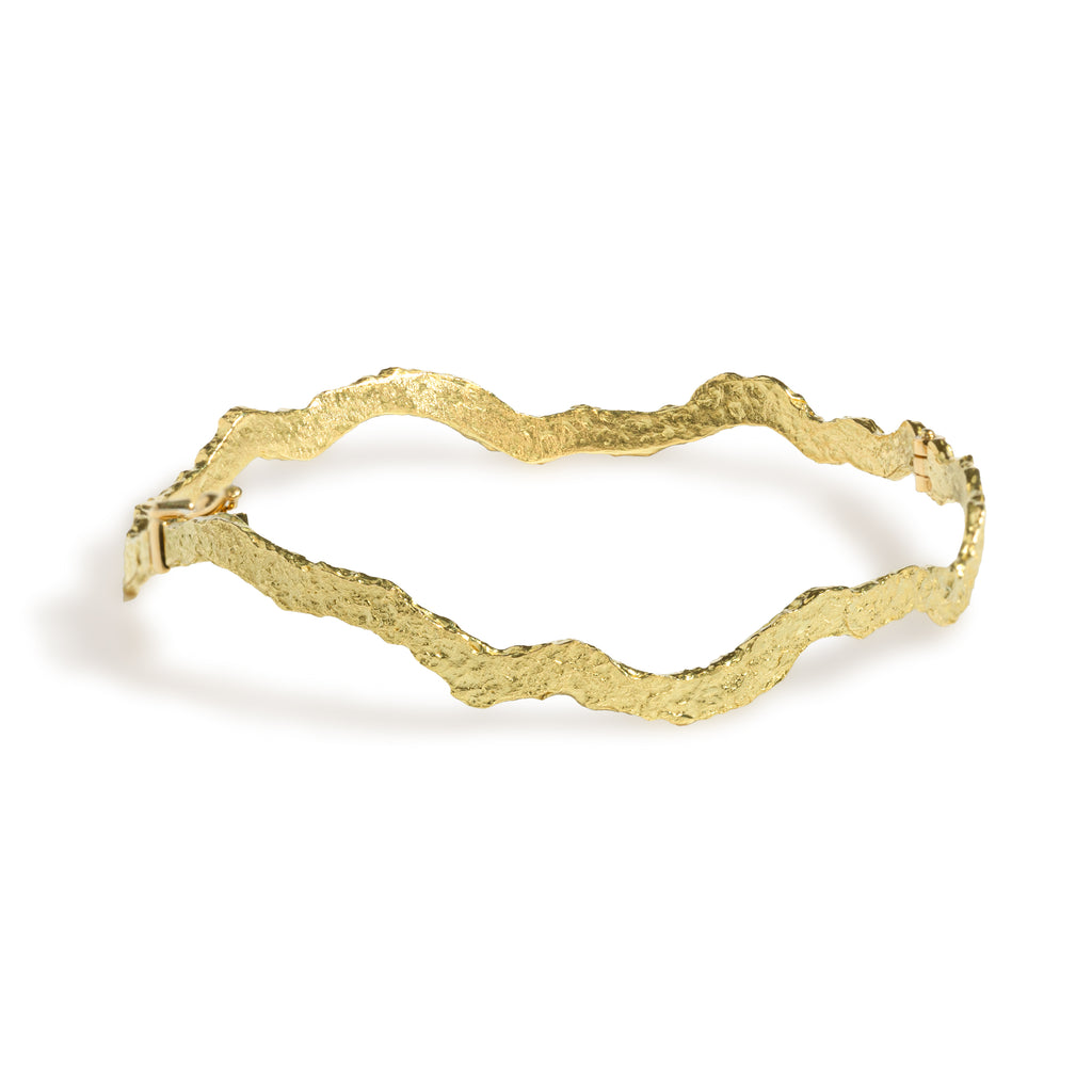 Sunshine Wavy 18k Gold Bangle by Emanuela Duca. Sculptural Fine Jewelry Handcrafted in 18k, Sterling Silver, Bronze, diamonds, and precious gems - Made in Rome & New York