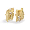 Raw You Gold Clips Earrings With Diamonds by Emanuela Duca  - Introducing our "Raw You" earrings crafted in textured 18k yellow gold, adorned with 2 white diamonds (2mm) and 2 milky diamonds (4mm). These earrings strike a balance between primitive allure and sophisticated elegance, offering a cool, distinct aesthetic. With clips and posts on the back, they ensure both style and practicality. Embrace their unique charm for a look that's effortlessly chic and undeniably you.