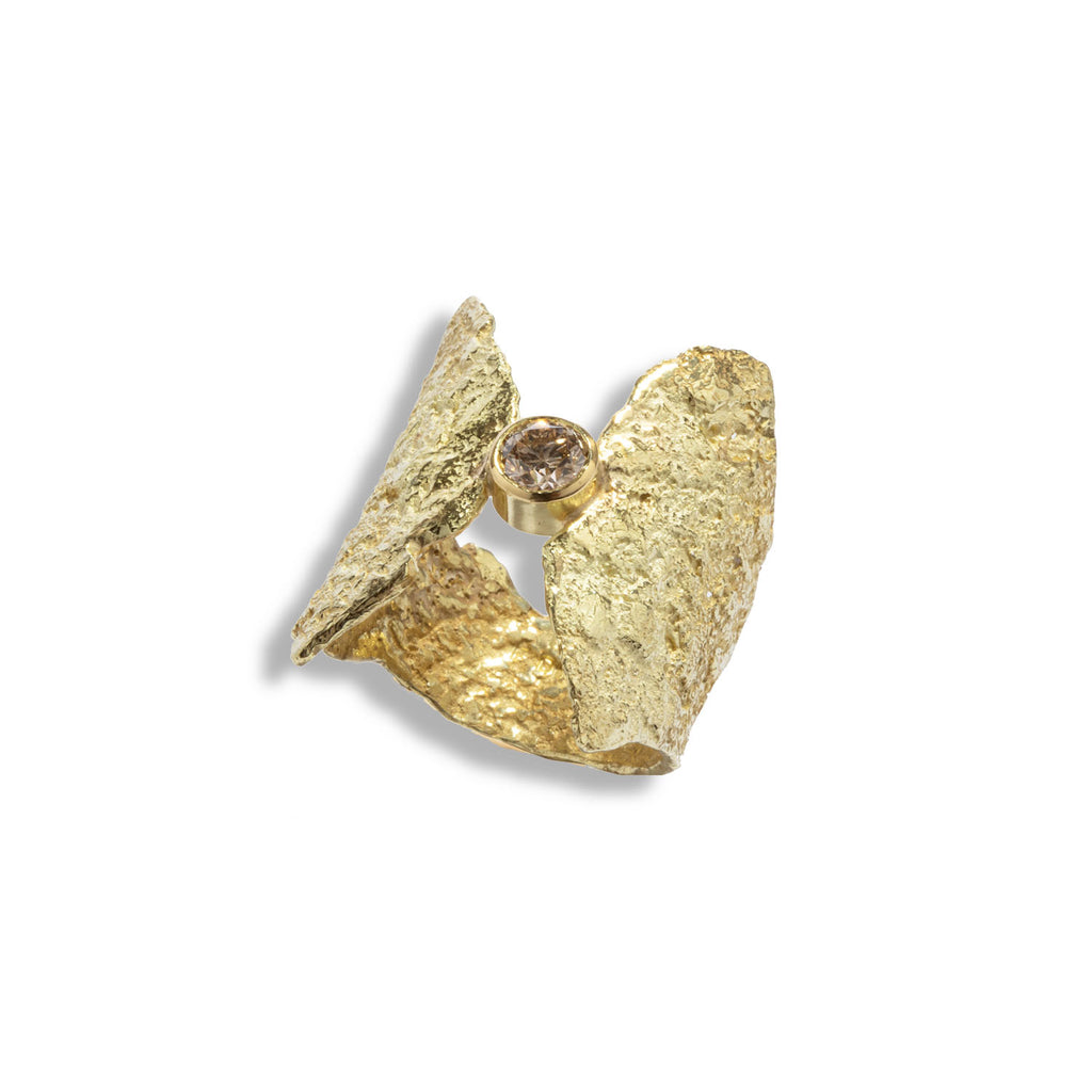 Isabella 18k Yellow Gold Ring With Cognac Diamond by Emanuela Duca. Sculptural Fine Jewelry Handcrafted in 18k, Sterling Silver, Bronze, diamonds, and precious gems - Made in Rome & New York