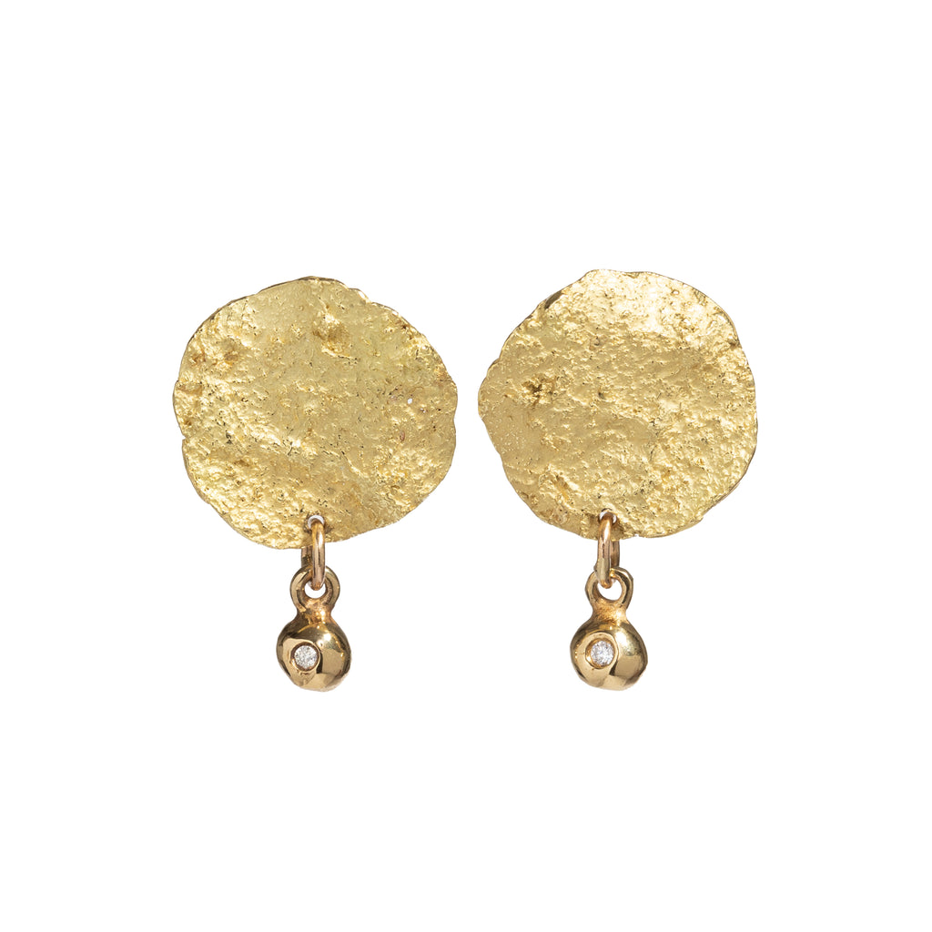 Sunshine Little Suns 18k Gold Earrings by Emanuela Duca. Sculptural Fine Jewelry Handcrafted in 18k, Sterling Silver, Bronze, diamonds, and precious gems - Made in Rome & New York