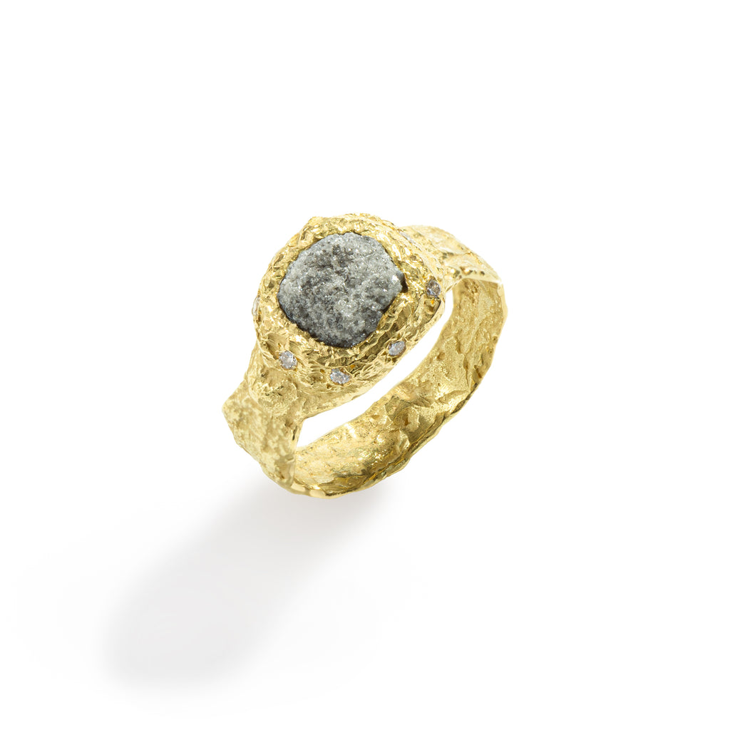 Sunshine Raw Diamond Ring by Emanuela Duca. Sculptural Fine Jewelry Handcrafted in 18k, Sterling Silver, Bronze, diamonds, and precious gems - Made in Rome & New York