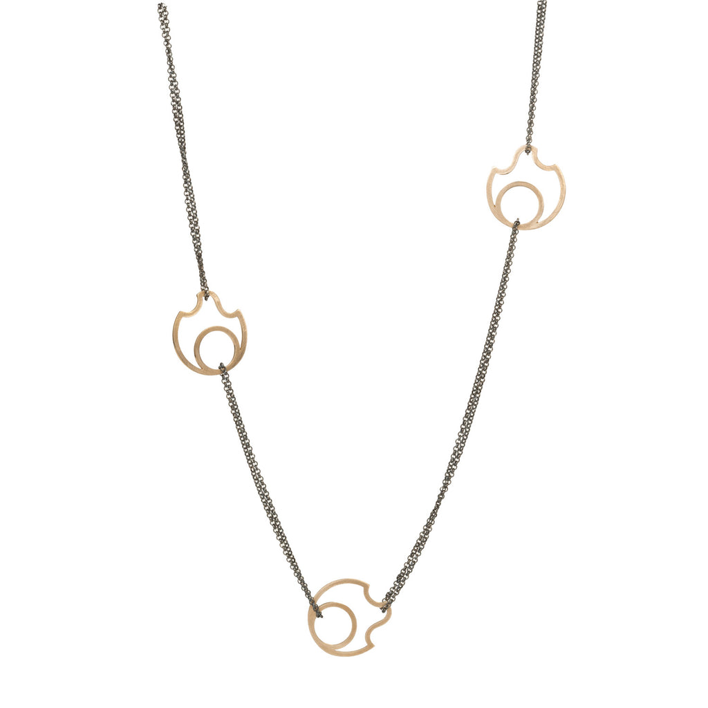 I AM LOVED Bronze Flames & Blackened Silver Chain Necklace by Emanuela Duca. Sculptural Fine Jewelry Handcrafted in 18k, Sterling Silver, Bronze, diamonds, and precious gems - Made in Rome & New York