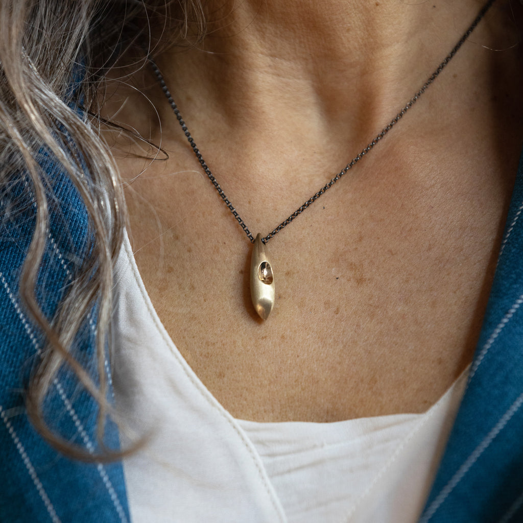 I AM LOVED Bronze Small Pendant Necklace by Emanuela Duca. Sculptural Fine Jewelry Handcrafted in 18k, Sterling Silver, Bronze, diamonds, and precious gems - Made in Rome & New York
