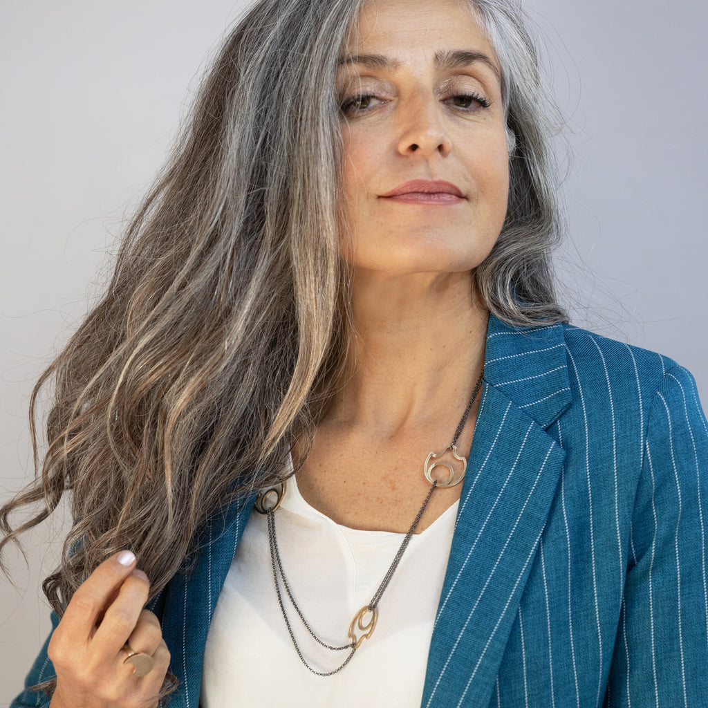 I AM LOVED Bronze Flames & Blackened Silver Chain Necklace by Emanuela Duca. Sculptural Fine Jewelry Handcrafted in 18k, Sterling Silver, Bronze, diamonds, and precious gems - Made in Rome & New York