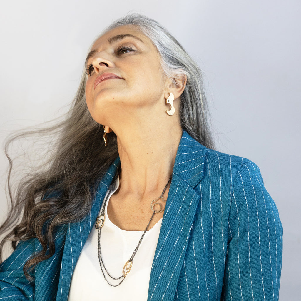 I AM LOVED Bronze Flames & Blackened Silver Chain Necklace by Emanuela Duca. Sculptural Fine Jewelry Handcrafted in 18k, Sterling Silver, Bronze, diamonds, and precious gems - Made in Rome & New York