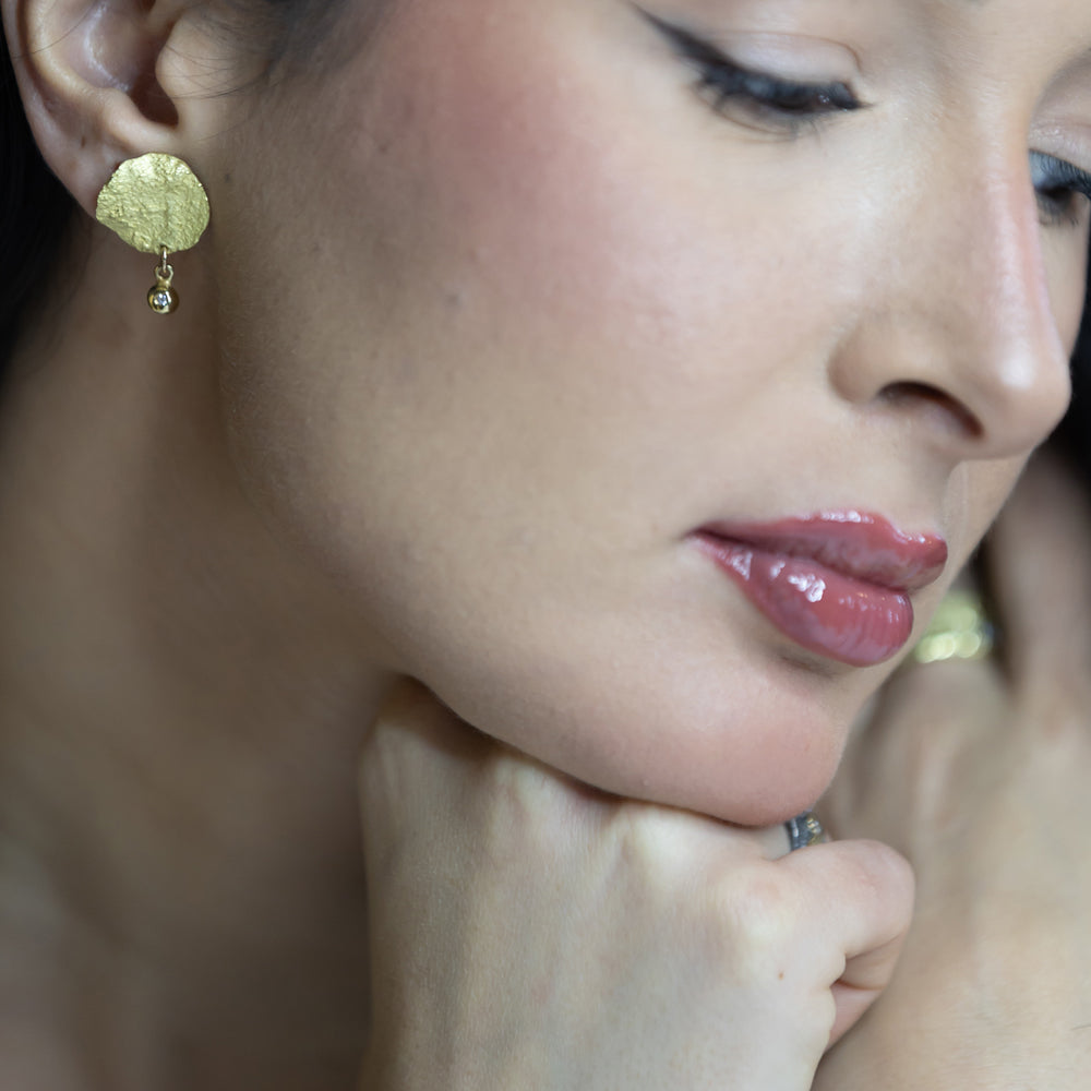 Sunshine Little Suns 18k Gold Earrings by Emanuela Duca. Sculptural Fine Jewelry Handcrafted in 18k, Sterling Silver, Bronze, diamonds, and precious gems - Made in Rome & New York