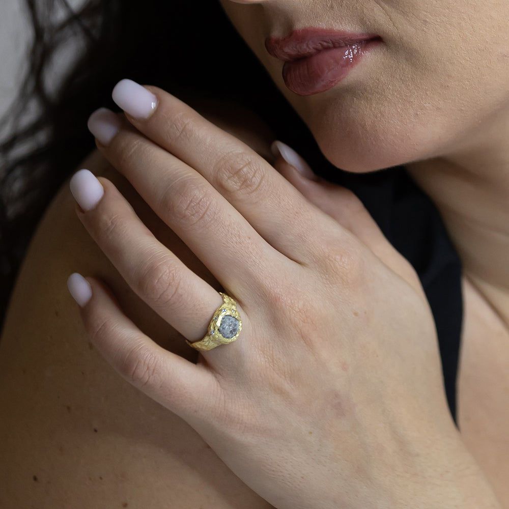 Sunshine Raw Diamond Ring by Emanuela Duca. Sculptural Fine Jewelry Handcrafted in 18k, Sterling Silver, Bronze, diamonds, and precious gems - Made in Rome & New York